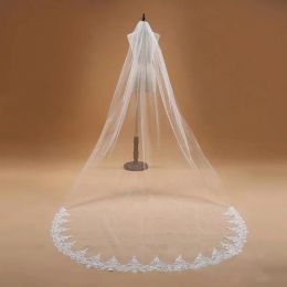 Voile Mariage 3M One Layer Lace Edge White Ivory Cathedral Wedding Veil Long Bridal Veil Cheap Wedding Accessories Veu de Noiva CPA910