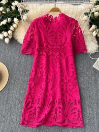 Party Dresses French Chic Summer Dress For Women Hook Flower Hollow Out O-neck Short Sleeve Female Vestidos De Mujer Elegant Dropship