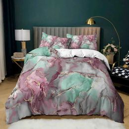 Bedding sets Gold marble pink bedside table set 3D down duvet cover comfort double large room decoration childrens modern H240521 2AJF