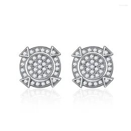 Stud Earrings Models S925 Pure Silver Round Full Diamond Zircon With European And American Personality For Men Women