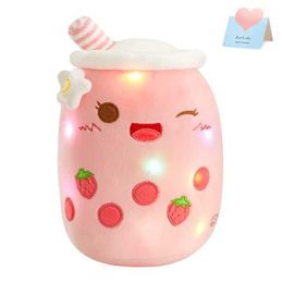 Plush Dolls 26-38cm LED Lamp Cow Milk Tea Doll Plush Toy Green Pink Soft Cute Throwing Pillow Strawberry Filling Animal Girl Birthday Gift H240521 WQ0B