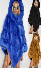 Faux Fur Coat Women Fox Fur Winter Warm Oversized Long Sleeve Luxury Cape Poncho Overcoat Pullover Jacket Outwear Plus Size 2011103770206
