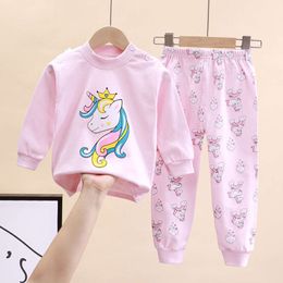 Spring Autumn Girls Clothing Sets Toddler Baby Long Sleeve Cartoon T-shirt Tops + Pants Children's Pamas Underwear L2405