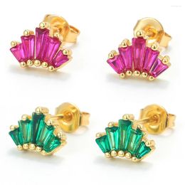 Stud Earrings EYIKA Trendy Dainty Green Rose Red Crystal Zircon Crown For Women Small Cartilage Piercing Earring Jewellery Gifts