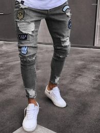 Men's Jeans Men Summer Cargo Ripped Motorcycle Cool Decor Zipper Cotton Denim Pants Stylish Long Distressed Embroidered Punk Trousers