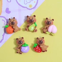 Charms 10pcs Kawaii Hug Fruit Cartoon Capybara Resin Lazy Cavy Animal Pendant For Earring Keychain DIY Jewellery Make