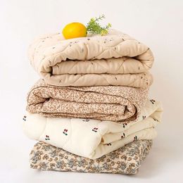 New Autumn Winter Warm Baby Soft Cotton Cherry Printed Children Quilt Nap Blanket Newborn Swaddle Wrap Bedding