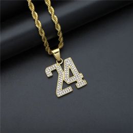 2024 New Arrival 14K Gold Chain With Gold Colour Iced Out Number 24 Pendant Necklace for Men Hip Hop Bling Jewellery