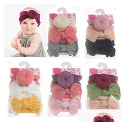 Hair Accessories Baby Girls Knot Ball Donut Headbands Bow Turban 3Pcs/Set Infant Elastic Hairbands Children Headwear Kids C5762 Drop D Ot8Qa