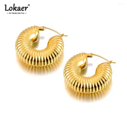 Hoop Earrings 18k PVD Gold Plated Chunky For Women Stainless Steel Twist Thread C Shaped Stripe Jewelry E23207