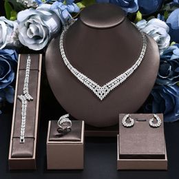 Wedding Jewellery Set for Women Saudi Arabia 4 Pieces Zirconia Bridal Jewellery Collection Necklace 240511