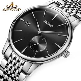 Aesop Watch Men Automatic Mechanical Watch Sapphire Crystal Thin Wrist Wristwatch Minimalist Male Clock Men Relogio Masculino 245M