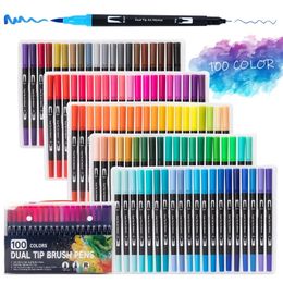 Watercolour Art Markers 12244872100120144 Double Head Brush Pen Dual Tip Fineliner Marker Drawing Painting Lettering Marker 240522