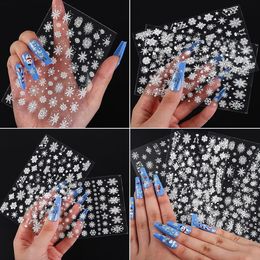 Winter Xmas 3D Nail Sticker White Snowflakes Self-Adhesive Decals Christmas Snow Flake Transfer Slider for Manicure Decor(12pcs)