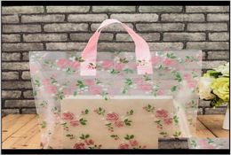 Clear Plastic Shopping Carrier Bags Gift Wrap With Handle Gift Boutique Packaging Floral Rose Printed Large Cute 5 Sizes Lz1177 Bm9236041