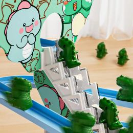 Electric Dinosaur Climbing Stairs Slides Set with LED Flashing Lights Music Race Car Tracks Roller Coaster Kids Educational Toys