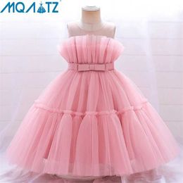 Christening dresses MQATZ Summer Dress 1 Year Pink Fluffy Childrens Bow Christmas Princess Brithday Vestido Baby Girls Baptist Dress Q240521