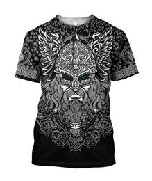 Men's T-Shirts Oversized T Shirt Men Summer Harajuku Viking Odin Tattoo 3D Print Short Slve Unisex Casual Crew Neck Shirt T240522