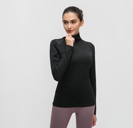 Skin Friendly Nude Fitness Stand Collar Shirts Net Yoga Tops Dress Elastic Slim Long Sleeve Tshirt Women Match for Leggings Panti5647028