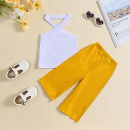 Clothing Sets Suefunskry Kids Girls Summer Outfits Solid Color Halter Neck Sleeveless Tank Tops And Elastic Waist Long Pants 2Pcs Clothes