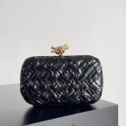 Designer Woven Soft Cow Leather Evening Bag with Metal Rope Knot Clasp