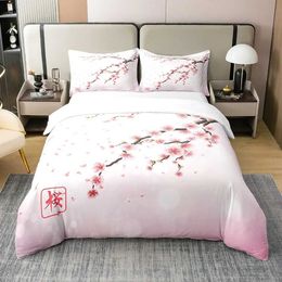 Bedding sets Japanese Duvet Cover Set Sakura Tree Flowers Cherry Blossoms Spring Theme Art Decor 3 Piece with 2 Shams H240521 7R7A