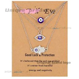 Luxury Evil Eye Designer Necklace and Hamsa Necklaces Turkish Blue Eye Hand Senior Fashion Pendant Necklace 3pcs Lucky Protection Jewellery Gift for Women Girls 848