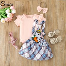 Clothing Sets Ceeniu 0-18M My First Easter Baby Clothes Girls Pink Bodysuit Suspender Plaid Dress Born Outfit For Infants