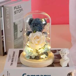 Decorative Objects Figurines Valentines Day Gift for Girlfriend Eternal Rose LED Lantern Illumination Decoration Wedding Creative Mother H240521 JO1A