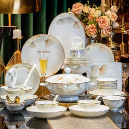 Luxury Gold Rim Ceramic Plates and Bowls Dinner Set Bone China Porcelain Tableware Dinnerware Sets