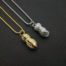 Punk Statement 3D Design Peanut Charm Pendant Necklace Golden Silver Color 14K Gold Chains For Women Men Jewelry Collier