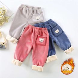 Children Winter Thick Plus Veet Warm Pants Kids Boys Padded Cotton Trousers Autumn Clothing Cartoon Casual Sports Pant 1-6 Y L2405