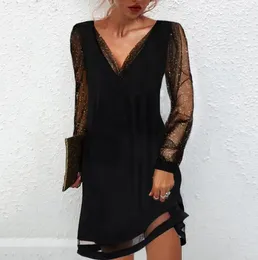 Casual Dresses Lace Sleeve Dress For Women V-neck Pullover Spring And Summer Fashionable Commuting Slim Fit Women's Clothing Vestidos