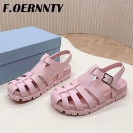 Casual Shoes 2024 Hollow Weave Thick Sole Sandals Women Retro Beach Summer Outside Closed Toe Gladiator