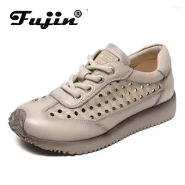Casual Shoes Fujin 3.5cm Summer Mixed Colour Flats Comfy Breathable Women Chunky Sneaker Hollow Cow Genuine Leather Booties Ankle Boots