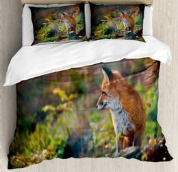 Bedding sets Fox Print Comforter Cover Set for Boys Girls Children 3D Animal Theme Duvet Room Decor Full Size Quilt 3Pcs H240521 CAC8