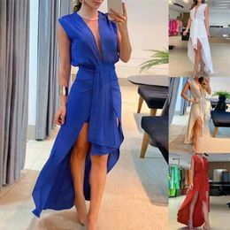 Casual Dresses Women's Sleeveless V Neck Solid Irregular Tuxedo Dress