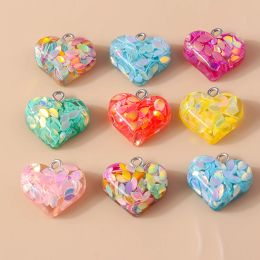 10pcs 18*19mm Kawaii Resin Glitter Heart Charms for Earring Bracelet Necklace Pendants Handmade DIY Jewellery Making Accessories