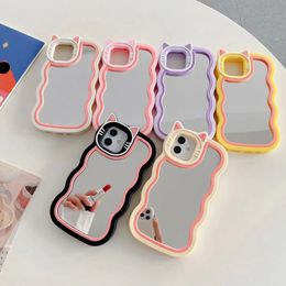 Wave Cat Ears Mirror Silicone Case for IPhone14Pro Max 13 12 Xr Phone Case Soft Case