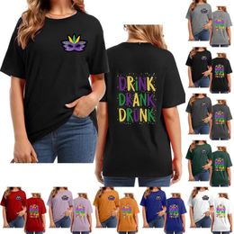 Women's T Shirts Drink Drank Drunk Letter Print Round Neck Short Sleeve Shirt Top Summer Woman Womens