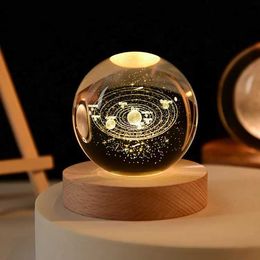 Decorative Objects Figurines 6/8cm 3D Crystal Ball Decoration 2024 Astronomical Solar System Planet Lunar Astronaut LED Home Snow Glass Global H240521 JHJX