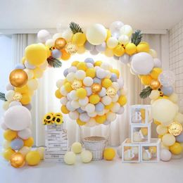 102PCS Macaroon Yellow Balloon Garland for Wedding Baby Shower Children Girl Birthday Decoration with Artificial Sunflower Vine 240522