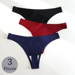 Women's Panties Giczi 3PCS/Set Seamless Sexy Thongs Lingerie Female Silky Satin Underwear Sports G-Strings Breathable Underpants
