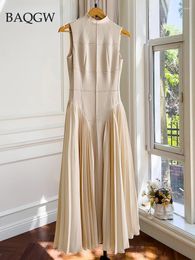 Casual Dresses Elegant Designer Solid For Women Square Collar Sleeveless High Waist Folds Slim Summer Dress Female Fashion Clothes