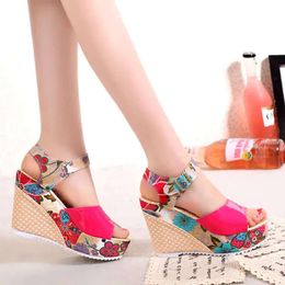 Platform Women Sandals 692 Summer Wedges Casual Shoes Ladies Floral Super High Heels Open Toe Slide Slippers Sandalias Zapat a4c