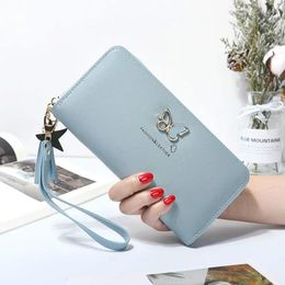 Wallets Fashion Butterfly Women Wallet Wrist Handle Phone Case Long Section Money Pocket Pouch Handbag Women's Purse Card Holders 2024