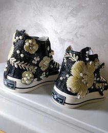 Casual Shoes Embroidered Beaded High Top Canvas