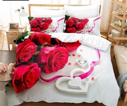 Bedding sets Flower Duvet Cover Set Bed Single Red Rose Quilt 3D Comforter Sets 3pcs with Case King Size Full Wedding H240531