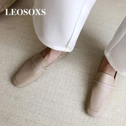 Casual Shoes 2024 Spring Autumn Mules Woman Simple White Cow Leather Square Toe Women Flats Loafers Shoe Without Heel