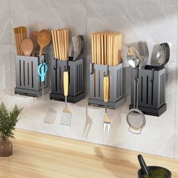 Kitchen Storage Stainless Steel Chopsticks Holder Hanging Utensil Drying Rack With Hooks No Drilling Wall Mounted Spoon Fork Holders